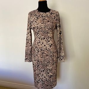 Black Halo Sheath Dress Womens 8 NWT Tan Beige Leopard Long Sleeve $375
